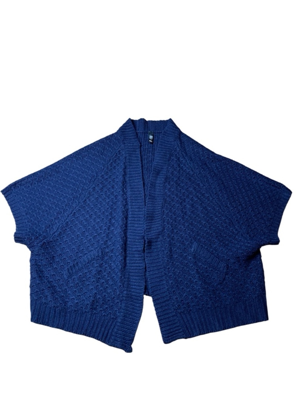 Ezra Navy Blue Textured Knit Cardigan - Wool Blend Open Front - Small